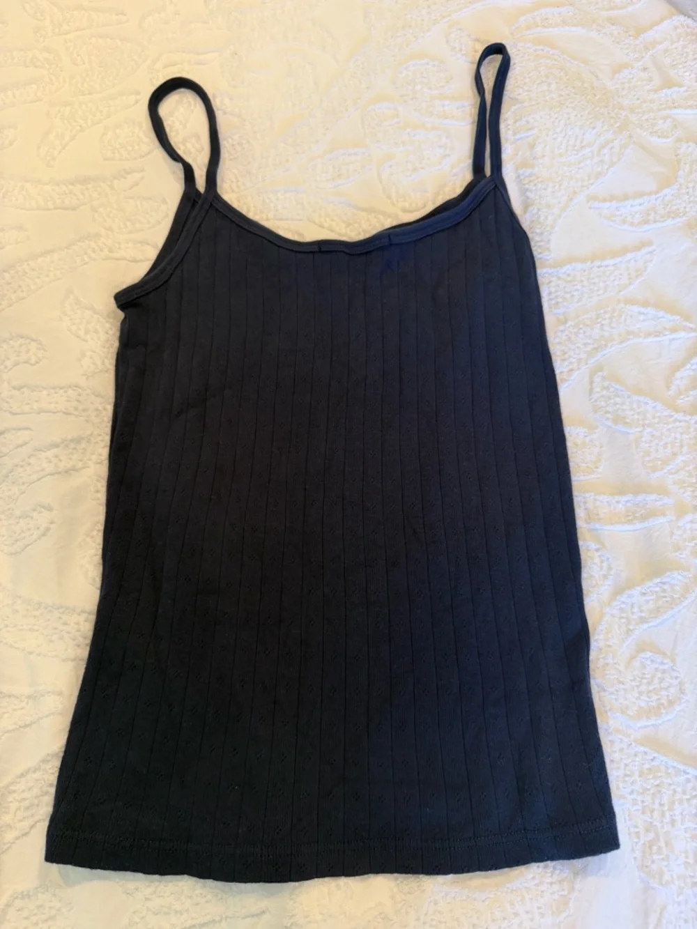 Brandy Melville Navy Pointelle Button-Front Camisole Tank Top - Picture 3 of 8